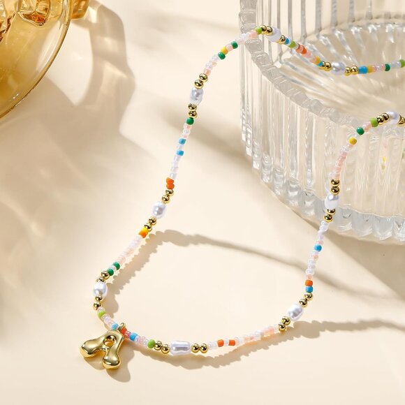 Beautiful Initial Necklace for Girls - Colorful Pearl & Gold Pendant Design - Picture 6 of 7